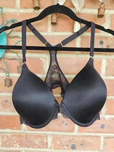 Maidenform Front Close BH 40C schwarz Satin gepolstert Spitze Racerback Bügel 07112 - Bild 1 von 3