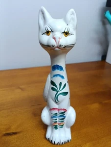 Portugal Pottery MCM Mid Century White Cat Tall Neck Hand Painted  6” Italy Styl - Picture 1 of 8