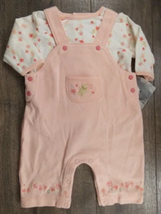 Baby Girl Clothes New Carter's Vintage 0-3 Month 2pc Pink Bear Overalls Outfit - Picture 1 of 4