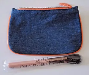 IPSY Makeup Bag Denim & Orange Borders w/ Luxie Blush Brush "Much Love" Feb 2017 - Picture 1 of 3