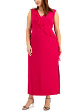 Connected Plus Size V-Neck Ruffle Dress Gown Fuchsia 24W