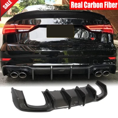 Real Carbon Rear Bumper Diffuser Spoiler Lip For Audi S3 A3 SLINE 8V.5 2017-2020 - Image 1 of 4