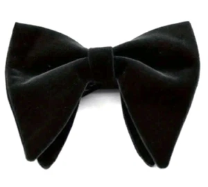 Large Black 70's Style Cool Velvet Pre-Tied Bow Tie Brand New - UK - Picture 1 of 4