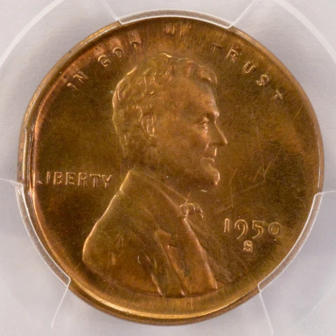 1950-S 1c Wheat Cent Broadstruck PCGS MS63 RB Cover