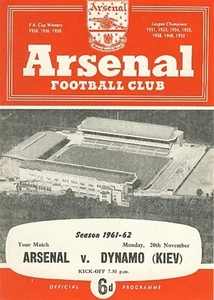 ARSENAL v Dynamo Kiev USSR Ukraine (Friendly) 1961/1962 - Picture 1 of 1