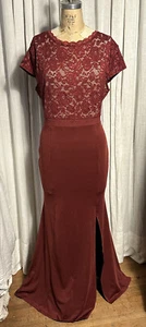 Rephyllis Womens Burgundy Lace /Jersey Long Mermaid Event Gown Sz 2XL NWT - Picture 1 of 10