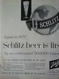 1958 Schlitz Beer Globe Barrells Original Print Ad - Foto 1 di 1