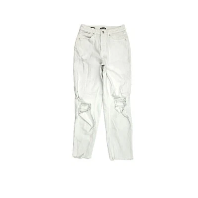 Pantalones de mezclilla para mujer Wild Fable tiro alto ajustados rectos desgastados dobladillo crudo talla 4 blancos Foto 1 de 4