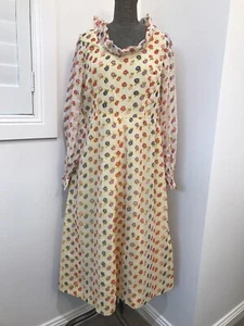 Vintage 60s 70s flower prairie dress frills long sheer sleeve size 10 Modest - Picture 1 of 16