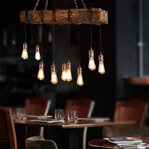 Retro Ceiling Light Wood Beam Lamp Industrial Pendant Light Rustic Chandeliers - Picture 1 of 13