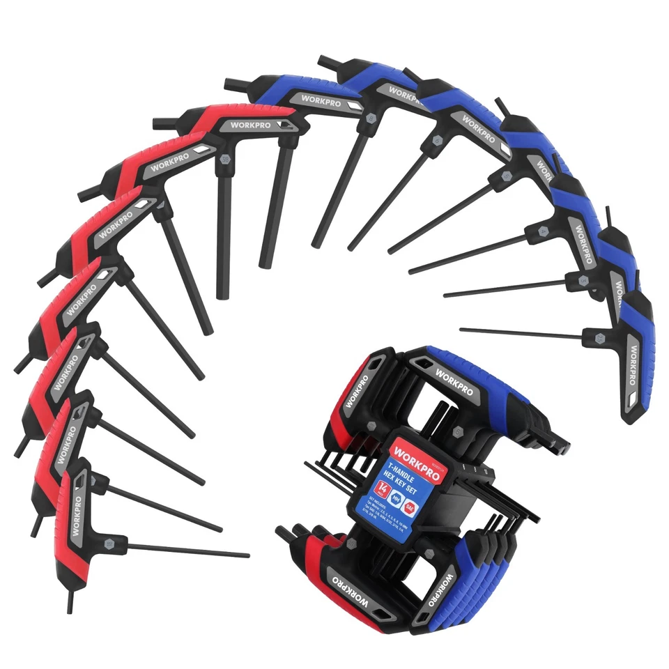 14-Piece T-Handle Allen Wrench Set, Metric & SAE T Handle Hex Key with Rack - Image 1 of 4