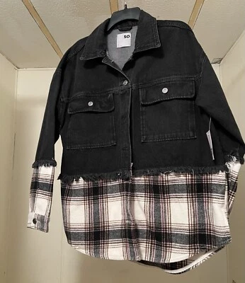 SO Brand by Kohl’s Black/Print  Denim/Flannel Jacket   Size L    NWT - Image 1 of 4