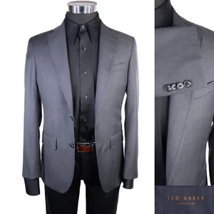 Ted Baker London JAY CT Sport Coat Jacket Blazer Sz 36S Solid Gray Wool 2-Button - Picture 1 of 17