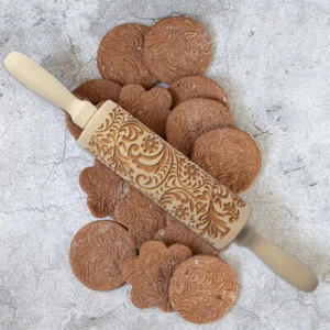 2023 Flower Rolling Pin Wooden Laser Cut Unique Design Cookies Embossed &H - Picture 1 of 12