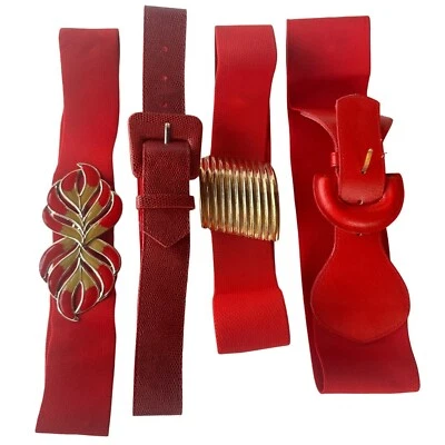MIXED Lot of 4 VTG Red Buckle Waist Belts Women Size XS/Small (SEE MEASUREMENTS) - Image 1 of 4