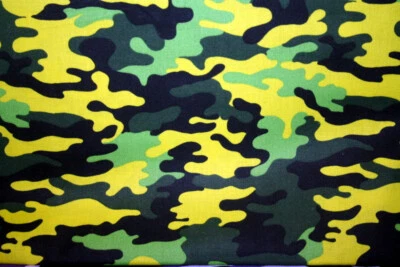 CAMOFLAUGE ON GREENS AND YELLOW AND BLACK  -  100% COTTON FABRIC - Image 1 of 3