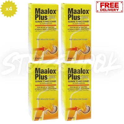 4x Maalox Plus Simethicone Suspensión 250 ml para gástrico, acidez estomacal, viento estomacal Foto 1 de 4