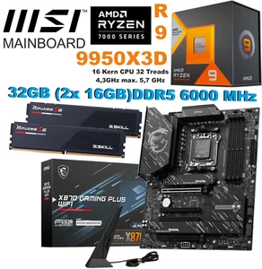 Aufrüstkit AMD Ryzen 9 9950X3D MSI X870 GAMING PLUS WIFI 32GB DDR5 6000MHz CL38 - Bild 1 von 1