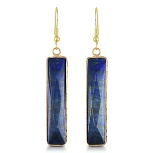 Hermosos pendientes colgantes de plata plateada rectangulares de lapislázuli azul - Imagen 1 de 5