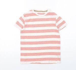 Marks and Spencer Boys White Striped Cotton Basic T-Shirt Size 11-12 Years Crew 