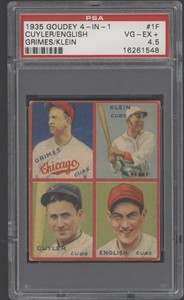 1935 GOUDEY KIKI CUYLER 27 VG-EX+ 4 IN 1 ENGLISH GRIMES CHUCK KLEIN PSA 4.5 CUBS