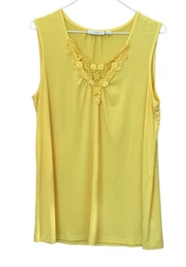 Susan Graver Women's Size Large Tank Yellow V Neck Embroidery Stretch - Picture 1 of 4
