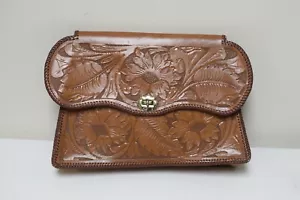 Vintage übergroße Tooled Leder Clutch Geldbörse Handtasche EUC - Bild 1 von 5