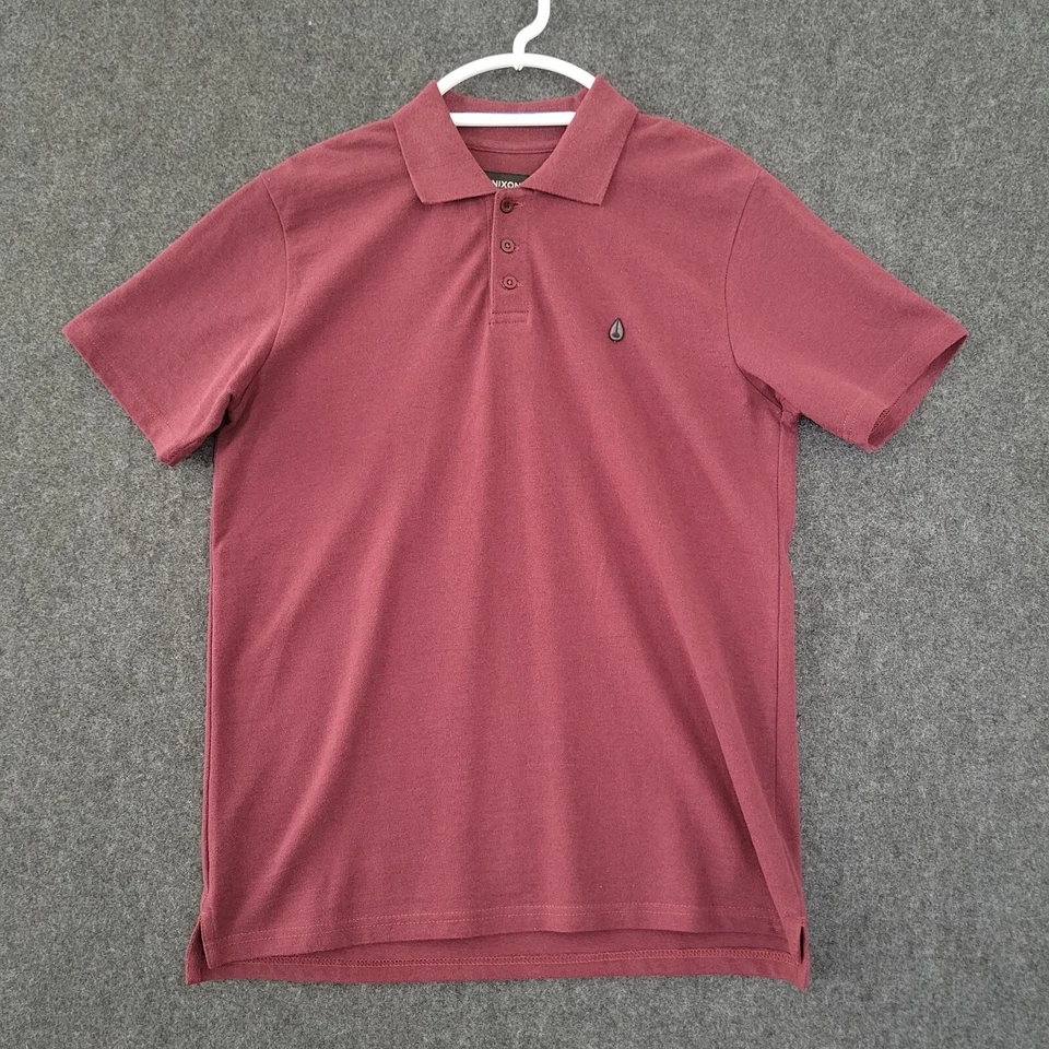 Nixon Polo Shirt Mens Medium Maroon Red Cotton Short Sleeve Pique Logo Casual - Image 1 of 4