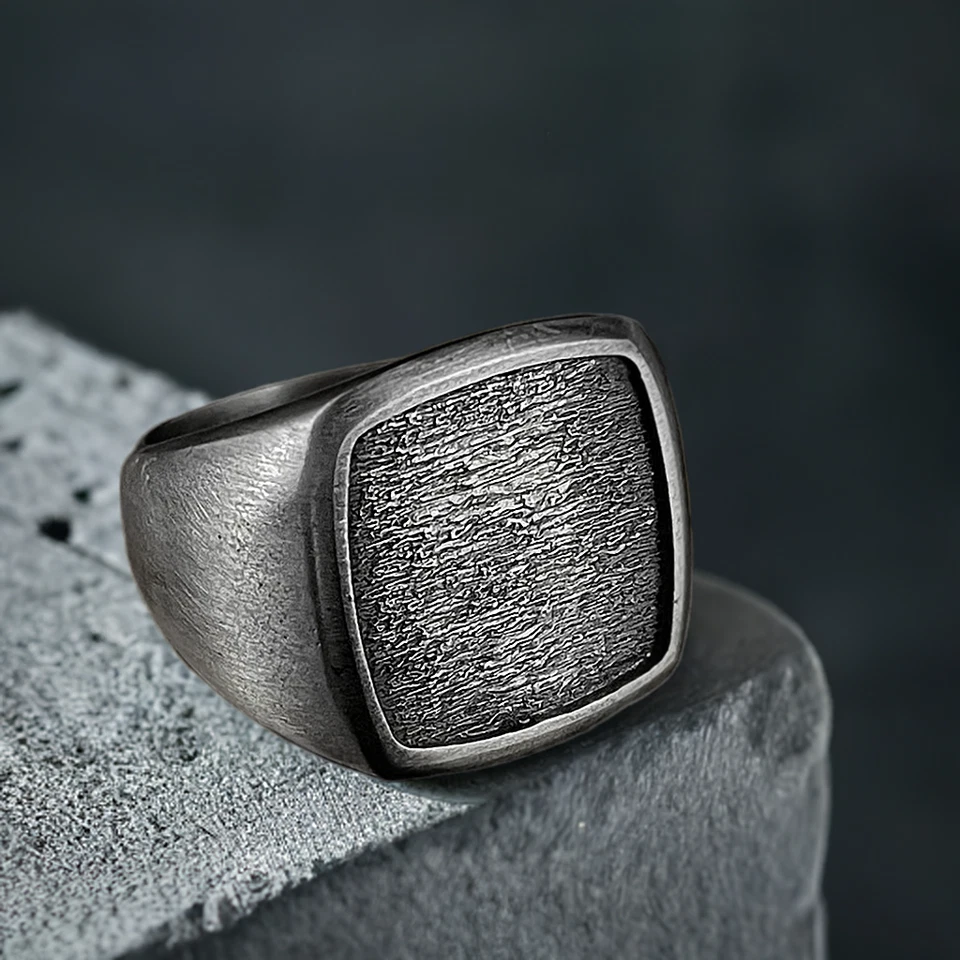 Heavy Sterling Silver Signet Ring for Men Matte Finish Premium Male Jewelry - Image 1 of 4
