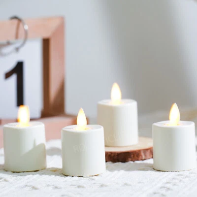 Комплект из 4 перезаряжаемых чайных фонарей мобильный фитиль слоновая кость с пультом дистанционного управления - Изображение 1 из 4