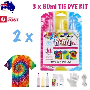 2 X One Step Fabric TIE DYE KIT 3 Bright Colour Bottles Paint Non Toxic DIY 60ml - Picture 1 of 2