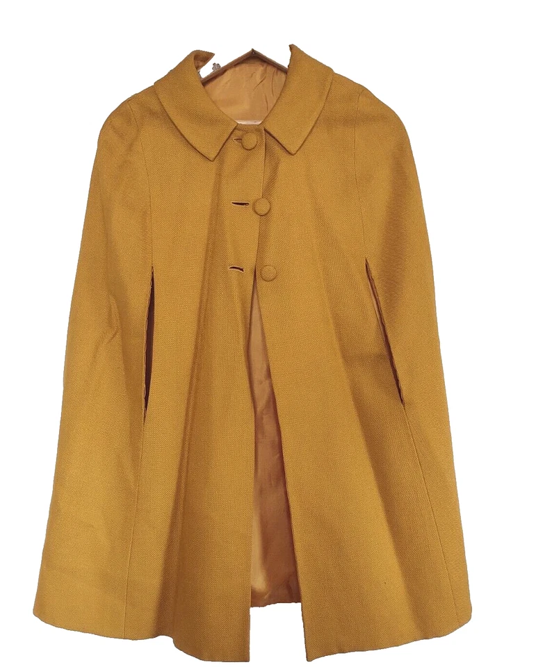 Vintage Forrado Hecho a Mano Mod Oro Ocre Mezcla Lana? Capa Talla Mediana Pequeña Foto 1 de 4