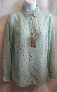 GH Bass NWT Women's Button Down Sheer Blouse Morning Mint Green Print Top Size S - Picture 1 of 5