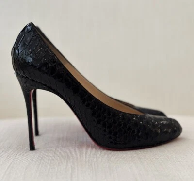 Christian Louboutin Yousra 100 Python Black Leather Heels Size 39 Gently Worn - Image 1 of 4