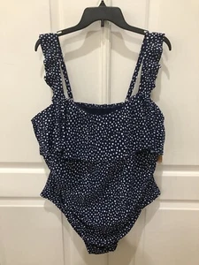 Kona Sol Gr. 22 Rüschen Full Coverage Einteiler Badeanzug Blau Gepunktet Neu - Bild 1 von 13