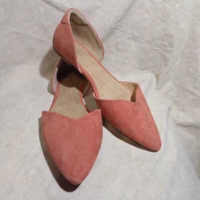 🩰 Old Navy Pointy D'Orsay Ballet Flats sz 8 M Salmon Orange Suede Leatherette - Image 1 of 4