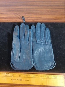Vintage Miss Aris Gloves Women's Size 6 Silky Antron Lined Nylon Dark Blue/Navy - Picture 1 of 6