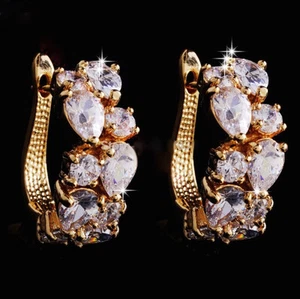 18K Gold Plated Simulated Diamond Huggie Hoop Earrings Gorgeous Bridal Jewelry - Picture 1 of 4