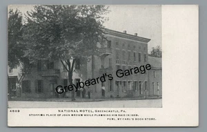 John Brown, National Hotel GREENCASTLE PA Franklin County Pennsylvania Postcard - Picture 1 of 2