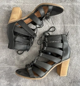 Steve Madden Mujer Negro Correas Cordones Punta Abierta Tacones Altura Tobillo Talla 7.5 - Imagen 1 de 6