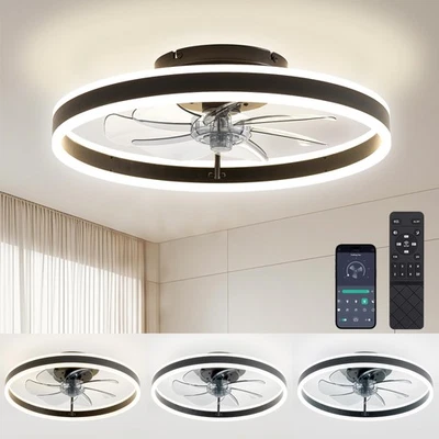 Ventiladores de teto com luzes e lustre remoto 20"" - Perfil baixo moderno - Flu... - Imagem 1 de 4
