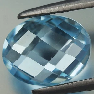 2.33ct t.w 9.2x7.1mm Oval Checkerboard Natural Sky Blue Topaz Gemstone, Brazil - Picture 1 of 4