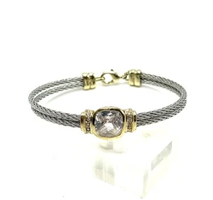 Vintage Swarovski Elements Silver Gold Crystal Cable Stacking Bracelet - Picture 1 of 6