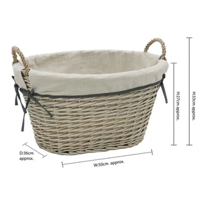 Arianna Oval Willow Storage Basket with Lining - 77L Capacity - Antique Wash - Picture 1 of 10