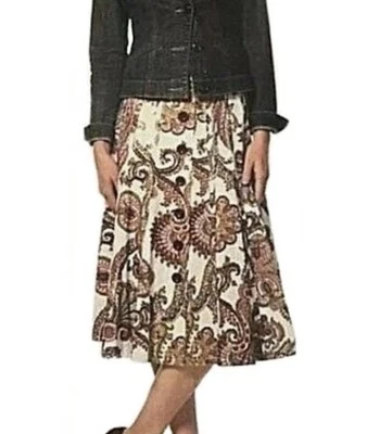 Cabi Paisley Skirt 14 Button Down Front Paneled A-Line Full Knee Boho Cotton - Image 1 of 4