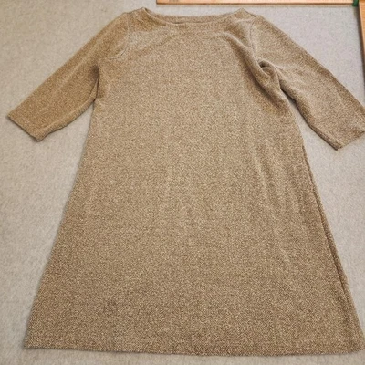 J. Jill Dress Womens Medium Brown Herringbone 3/4 Sleeve Knit A-Line Pockets - Image 1 of 4