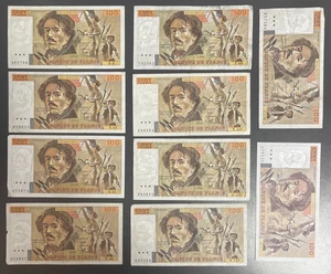 Beau lot de 10 billets 100 Francs Delacroix, années diverses de 1978 à 1990 - Imagen 1 de 2