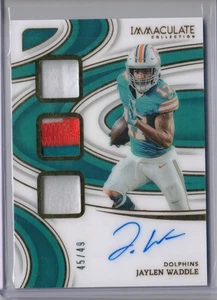 2024 Immaculate Jaylen Waddle Triple Patch Auto On Card 45/49 DOLPHINS - Picture 1 of 2