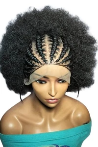 Versaute natürliche Afro geflochtene Perücke Full Lace mit Babyhaar. Cornrow Zöpfe - Bild 1 von 14