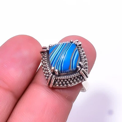 Blue Rainbow Calsilica 925 Sterling Silver Ring s.8.5 R32, Christmas Gift - Image 1 of 4